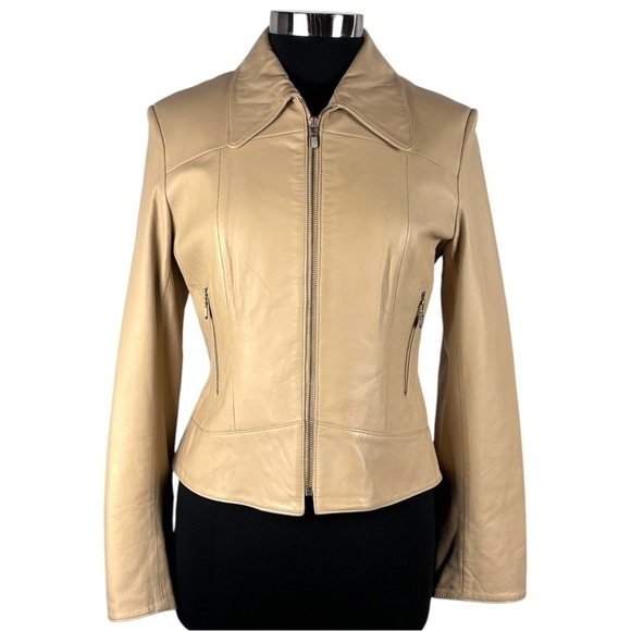 VINTAGE Y2K VID COLLECTION LEATHER LACE UP CORSET STYLE CREAM ZIP UP JACKET - Picture 4 of 15